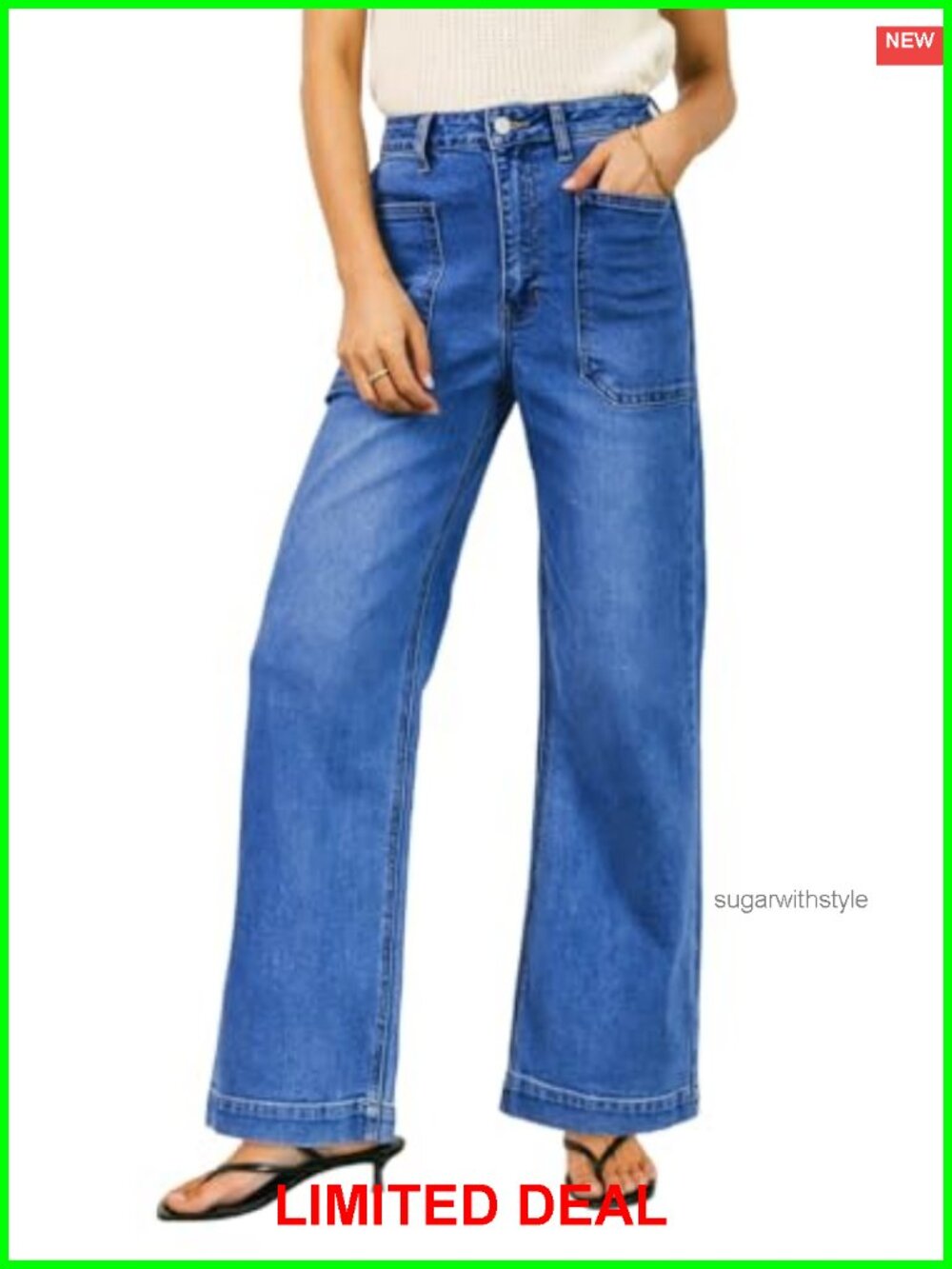 High Waisted Wide Leg Stretchy Denim Jeans for Women